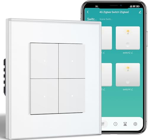 BSEEDLIFE Smart Lichtschalter Unterputz, Zigbee 4-Fach 1-Weg Schalter, Intelligente Wandschalter für Smart Home, Kompatibel mit Alexa, Google Home(über Tuya/Smart Life App), Weiß（86 * 86mm）
