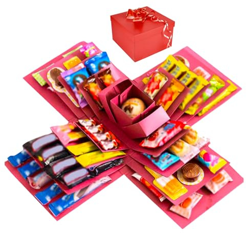 Überraschung Box, 5-lagige Explosionsbox Geburtstag, Überraschungsbox Geburtstag, DIY Handgemachte Surprise Box für Valentinstagsgeschenke, Hochzeitstag (Rot)