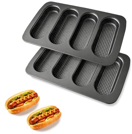 JSJMOFA Molde de Perritos Calientes, Molde Rectangular Baguette, Antiadherente Hornear Pan para Sándwich, Baguette, Perro Caliente (Negro 2 Pieza)
