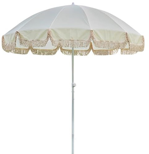 240 cm Runder Sonnenschirm mit Quaste, Strandschirm mit UV50+ Sonnenschutz, Martkschirm mit Tasche, 12 Streben, ohne Sockel