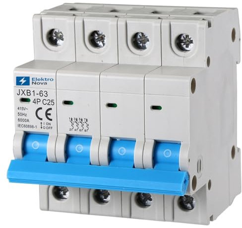 ELEKTRONOVA Interruttore Magnetotermico trifase 4P 25A C25 6kA – 4 Moduli DIN – 380V