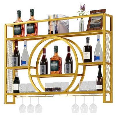 UEV Portabottiglie da Parete Semicircolare 118CM con LED, 118 x 15 x 80cm | Metallo Porta Bottiglie di Vino, Multifunzionale Mensola per Vino a Parete per Cantina Bar con Espositore Semicircolare