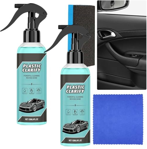 JASUBAI Plastic Clarify For Cars, Black Trim Restorer Spray For Interior & Exterior, Car Dashboard Cleaner & Conditioner, Rubber/Leather/Vinyl Resume, Non-Greasy Plastic Restoration 120ml (2PCS)