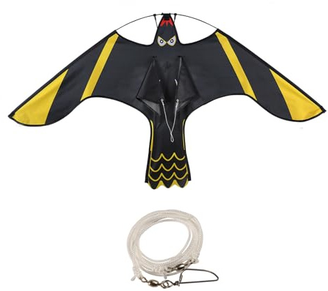 Realistischer Habicht-Drachen (1,4m) – Teleskop-Vogelscheuche für Garten Farm, windstabil (Vogelschreck, Taubenschreck, multifunktional (Schwarz 1.4M)