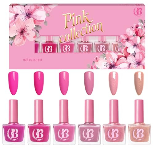 Beauty4Britain Pink Nail Polish Set Pastel 6pcs Quick-Dry Long-Lasting Gift Set