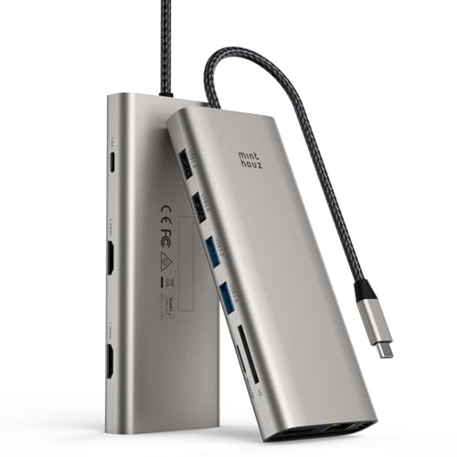 Minthouz USB C Docking Station Triple Monitor für HP Lenovo Dell,12 in 1 Dockingstation,4 * USB,4K@144HZ DP+Dual HDMI,100W PD Thunderbolt 3/4,2.5G LAN/SD/TF/3.5mm,für Laptop (Dual HDMI+DP)