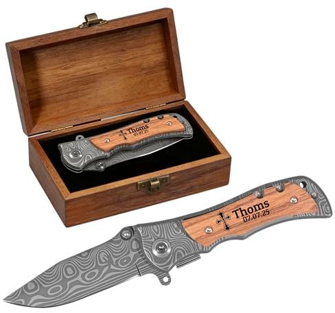 PolyYL Personalisiertes Klappmesser, Taschenmesser, Outdoor Survival Messer für Camping, Angeln. Ein Geschenk für Männer zum Geburtstag, Vatertag oder einen besonderen Anlass. (L150)