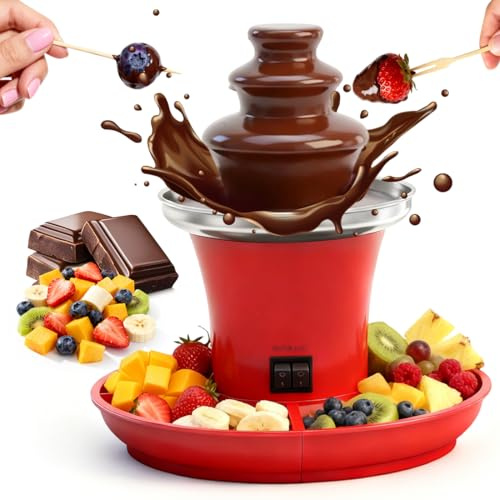 RANJIMA Schokoladenbrunnen, 3-Etagen Schokobrunnen Klein, 35W Elektrische Schokoladenfondue Set, 200ml Edelstahl Schokoladen Brunnen für Weihnachten,Silvester Party,Geburtstage,Familienversammlungen