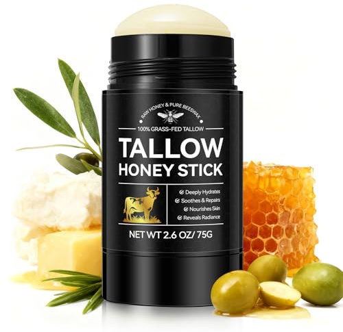 Tallow Honey Stick mit 100% Grass-Fed Talg & Raw Wild Honey – Natürlicher Feuchtigkeitsbalsam für Trockene & Empfindliche Haut – Bienenwachs Shea Butter – Pflege für Gesicht & Körper 75g