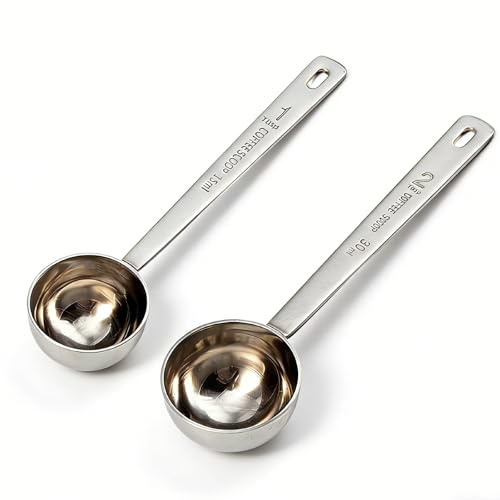 Edelstahl Kaffee Messlöffel mit langem Griff, Kaffeelöffel Portionierer für Proteinpulver-Messlöffel, Lange Löffel mit Gravur, Edelstahl Löffel für Kaffeezubehör und Küchenbedarf， 2 Größen 15ml, 30ml