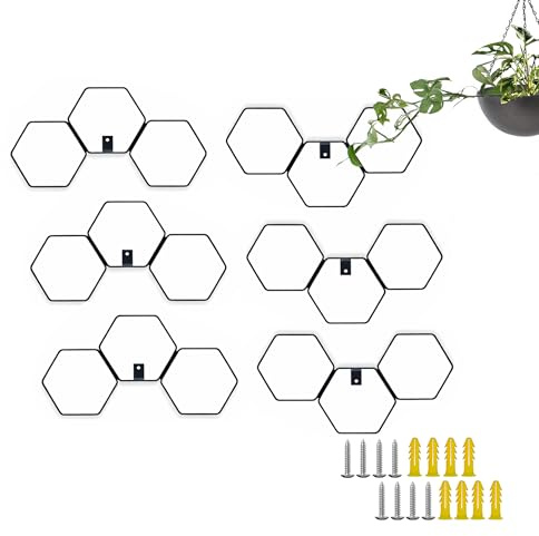 Metal Wall Mounted Trellis for Climbing Plants Indoor & Outdoor, Heavy-Duty 6 Pack Hexagon Plant Trellis, Modular Plant Support for Pothos, Ivy & Philodendron, Decorative Vine Support for Wall Garden