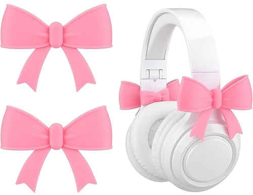 BelleVive 2er-Pack Accessoires pour écouteurs avec nœud Rose, Design 3D Mignon, Accessoires pour écouteurs coquets, Cadeau de Noël pour joueuses, streameuses