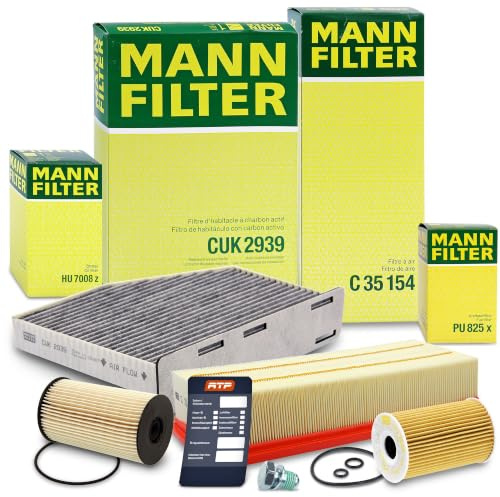 MANN-FILTER Inspektionspaket Filterset 1x Ölfilter, 1x Luftfilter, 1x Innenraumfilter (Aktivkohlefilter), 1x Kraftstofffilter, 1x Ölablassschraube, 1x Ölwechselanhänger,