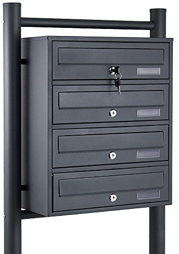 BITUXX® Stand-Briefkastenanlage Postkasten Letterbox Mailbox mit 4 Fächer Dunkelgrau