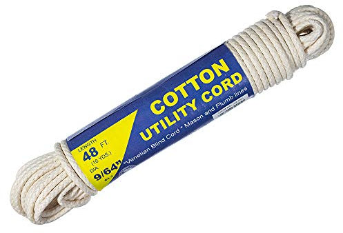 Cordon utilitaire en coton – (9/64 x 48 pieds) – Cordon tressé petit diamètre – Maçon, Lignes de Plomb