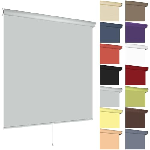 Springrollo Mittelzugrollo Schnapprollo viele Größen und Farben Montage Träger Metall Rollo Vorhang Blickdicht lichtdurchlässig Fenster Sonnenschutz Sichtschutz Blendschutz (100 x 180 cm, Hellgrau)