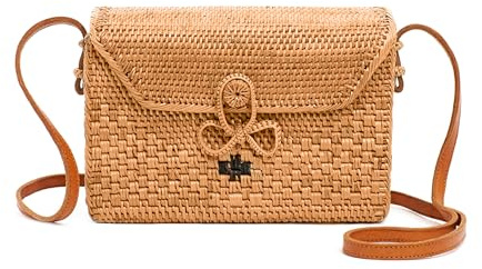 Novum Crafts Round Rattan Bag for Women - Handmade Ata Wicker Woven Purse - Circle, Square, Oval Brown Straw Boho Bags