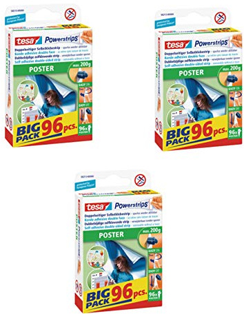 Tesa Powerstrips Strips Poster, Big Pack 96 Stück (3 Packungen/POSTER, Big Pack 96 Stück)