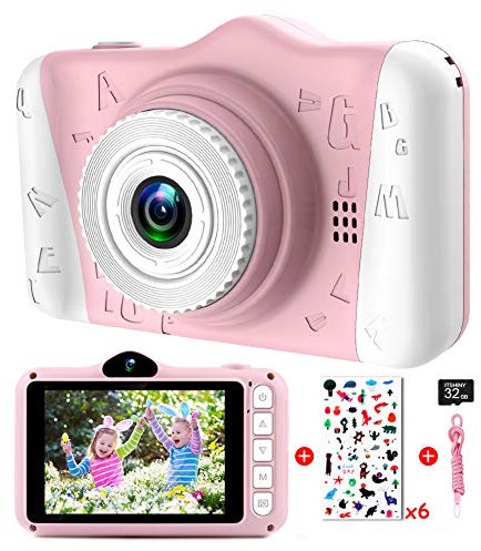 Kids Camera - Digital camera for kids with 3.5 inch Large Screen 1080P HD 12MP Built-in 32GB SD Card USB Rechargeable Selfie Camera for Girls Boys Birthday Christmas New Year Gifts Children Toys Pink