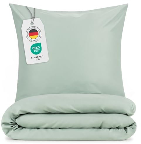 Blumtal Bettwäsche 155x200cm + 2X 80x80cm Kopfkissenbezug - Oeko-TEX zert. Mikrofaser Bettwäsche Set - Mikrofaser Bettbezug bis 95 °C - Deckenbezug + Kissenbezug 3-teilig - Bettbezug Sommer Grün