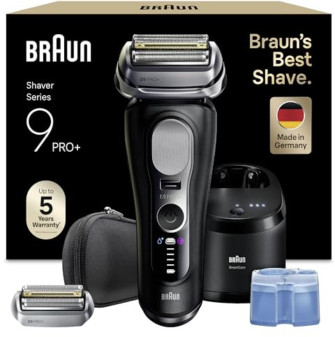 Braun Rasoir Electrique Homme Series 9+ PRO 9660CCPS Noir, Etanche, Lames De Précision Ultra-Fines Et Tondeuse Pro Trimmer Pour Bien Raser La Barbe, Coffret Rasage Avec Station De Nettoyage