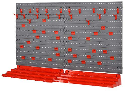 DURHAND 54 Pcs On-Wall Tool Equipment Holding Pegboard Home DIY Garage Organiser DIY w/ 50 Pegs 2 Shelves
