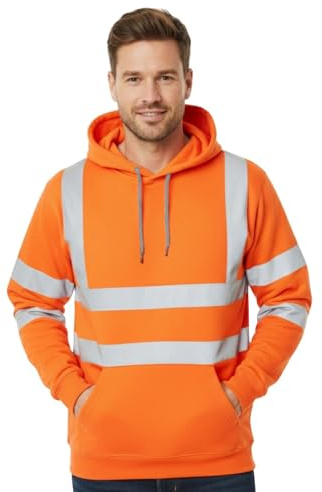 Hamishkane® Herren Fleece Pullover Warnschutzjacke Langarm Reflektor Jacke Herren Baustellen Hi Vis Hoodie Sweatshirt Warnjacke Winter