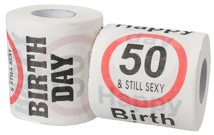 Happy 50 & Still Sexy Birthday Klopapier, 2 Pack, Dekoration und Geschenk Verpackung für den 50. Geburtstag, lustiges Motto Klo Papier, Fun Toilet Paper, Geschenkartikel 50ig, Geburtstags-Dekoration