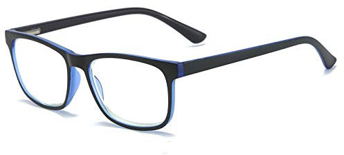 MMOWW Gafas de lectura anti-Blu-ray, gafas cuadradas de moda para ordenador para hombres y mujeres con bisagra de resorte antifatiga(azul,+1.5)