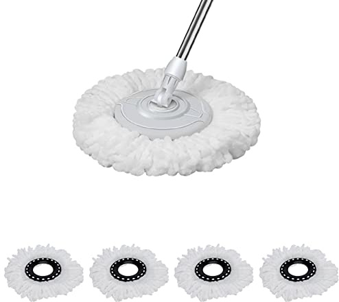 Youyijia 4PCS Mop Head Cleaning Replacement Mops Head White Microfiber Mop Head Refills 360° Rotating Round Spin Magic Mop Replacement Compatible Wet Dry Mop
