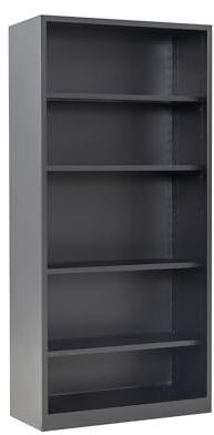 furni24 Stahl Aktenregal, Aktenschrank mit Fächern, fertig montiert, 195x92x42 cm, Metall Schrank fürs Büro und Homeoffice, mit 4 verstellbaren Regalbrettern, Ordnerregal Bücherschrank, Schwarz