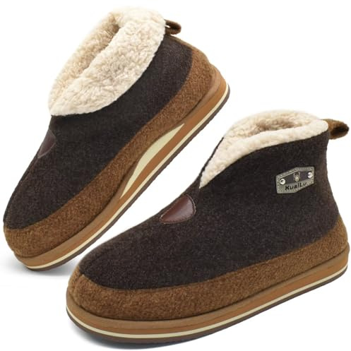 KuaiLu Hausschuhe Herren Filz Boots Winter Plüsch Memory-Schaum Rutschfest