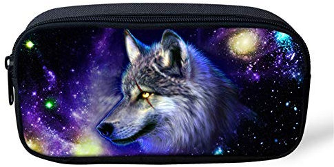 NETILGEN Federmäppchen mit Galaxie-Wolf-Motiv, für Jungen, cooles Tier-Federmäppchen, für Kinder, Mädchen, Schreibwaren, Schulbedarf