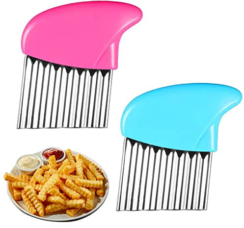 TAFAFTL 2 Pezzi Taglia Patate Ondulato, Affettatrice Ondulata Coltello Utensile da Taglio Increspato per Tagliare Frutta Verdura Taglierina a Lama Ondulata（ 2 Colori ）