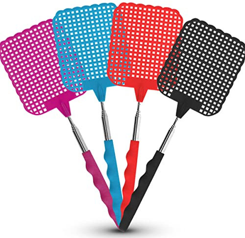 SOL 4pk Long Fly Swatter 45cm, Heavy Duty Swat for Mosquitoes, Flies, Wasps, Cockroaches, Moths, and Flying Pests