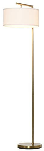 HOMCOM Lampadaire lampe à pied abat-jour en tissu de lin base ronde stable pour salle bureau chambre à coucher 47 x 37 x 153 cm or et blanc