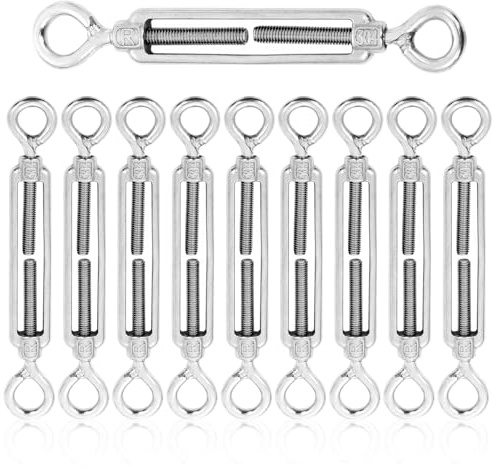 ABuff 10pcs Turnbuckles M6 Turnbuckle Eye and Eye, Anti-Rust Turn Buckles, Stainless Steel Turnbuckle, Heavy Duty Eye to Eye Turnbuckle, 304 Hardware Turn Buckles for Sun Shade Sail, Silver
