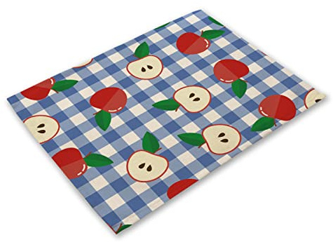 Manteles Individuales Cuadros Azul Manzana Mantel Individual Algodón y Lino Lavable Salvamanteles Individuales Resistente al Calor Bajoplatos Individuales Mesa Tapetes para Mesa 30x45cm 4 Pcs