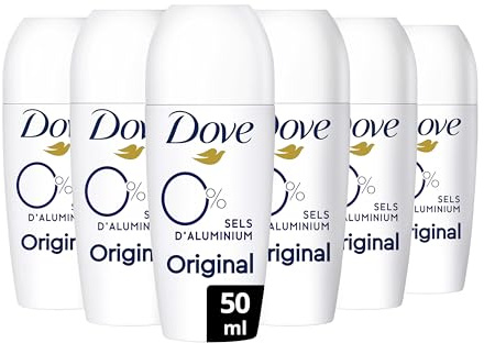 Dove 0% Desodorante Roll-On Original Protección 48 horas antitranspirante 50ml, Pack de 6 Unidades