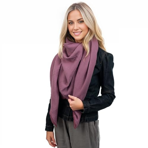 Scandi Linen Musselin Tuch Damen, Dreieckig Leicht (Einlagig), Halstuch, Schal - Purple