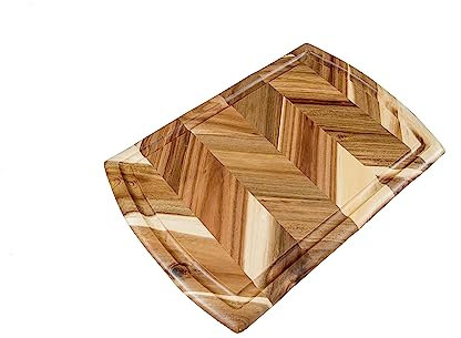 Lipper International Acacia Herringbone Cutting and Serving Board with Juice Well and Inset Handles for Chopping Meats, Fruits and Vegetables, 18 x 12 x 3/4 Thick