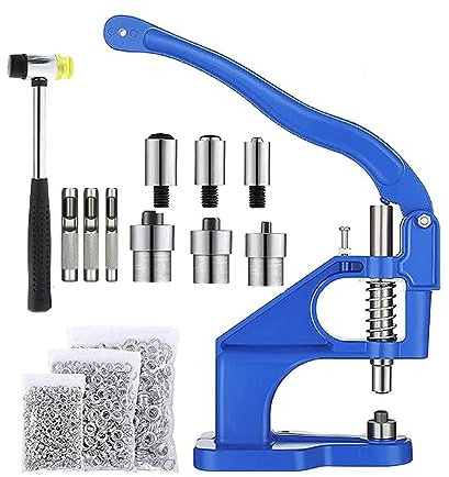 HYEIOL Ösenzange Set, Ösenzange für Planen mit Hammer, 3 austauschbaren Stanzformen (6/10/12 mm) und 1500 Ösen Set, Metall Ösenpresse für DIY Leder, Stoff, Vorhänge Rivets Eyelets Pearls