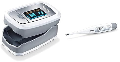 Beurer PO 30 - Oxymètre de pouls digital pour la mesure de la saturation en oxygène dans le sang et le pouls+ FT 09 Thermomètre numérique et corporel