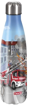 Step by Step Isolierte Edelstahltrinkflasche „Fire Engine Brandon blau - grau, für kohlensäurehaltige Getränke, auslaufsicher, Schraubverschluss, 100% recycelbar, Schule & Freizeit, 0,5 Liter