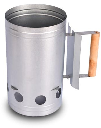 BBQ - Barbecue a carbonella Starter in metallo e legno, larghezza 16,7 cm, con manico fino a 28 cm, altezza 27,5 cm, ideale per cucinare all'aperto e barbecue