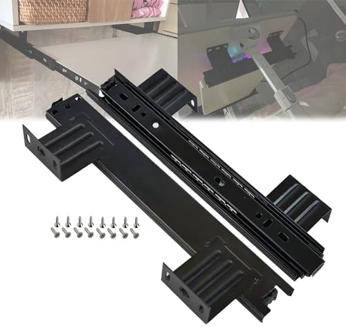Rail Coulissant 1 Paire Glissières À Billes Pour Tablette Clavier Plateau/Étagère Ou Tiroir Sous Le Bureau, Coulisse De Tiroir À Sortie Totale À 3 Sections, Noir, Robuste Charge 35kg