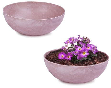 matches21 Pflanzschale für draußen - Vintage Dekoschale alt-rosa marmoriert als Blumentopf Pflanztopf - Schale in 20 x 7,5 cm als Garten Vogeltränke Balkon-Deko oder Friedhof Grabschale