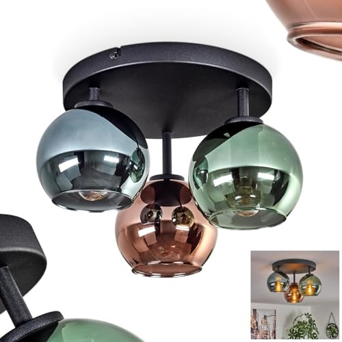 HOFSTEIN Deckenleuchte Belp, Deckenlampe aus Metall/Glas in Schwarz/Grün/Blau/Kupfer, moderne Leuchte im Retro/Vintage-Design (Ø Schirme 13 cm), 3 x E14, Schlafzimmer, Wohnzimmer, Küche, Esszimmer