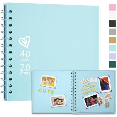 Vienrose DIY Álbum de Recortes 18X18 cm Libro de Recortes de Papel Kraft de Tapa Dura Álbumes de Fotos con 40 Páginas en Blanco para Boda Baby Shower, Azul claro