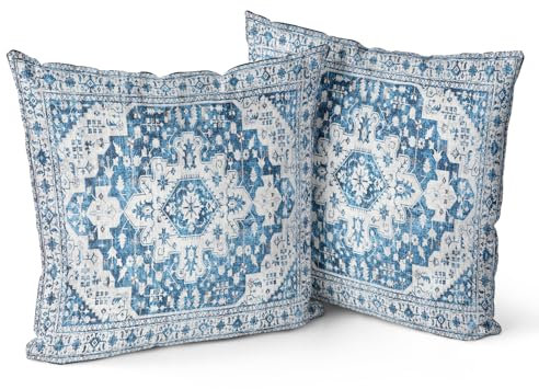 Snylcce Boho Throw Pillow Covers Set of 2 - Blue Antique & Vintage Design, Double-Sided Pattern - Soft Cushion Covers for Garden Couch, Sofa, Bed - Decorative 40x40 CM Pillowcases